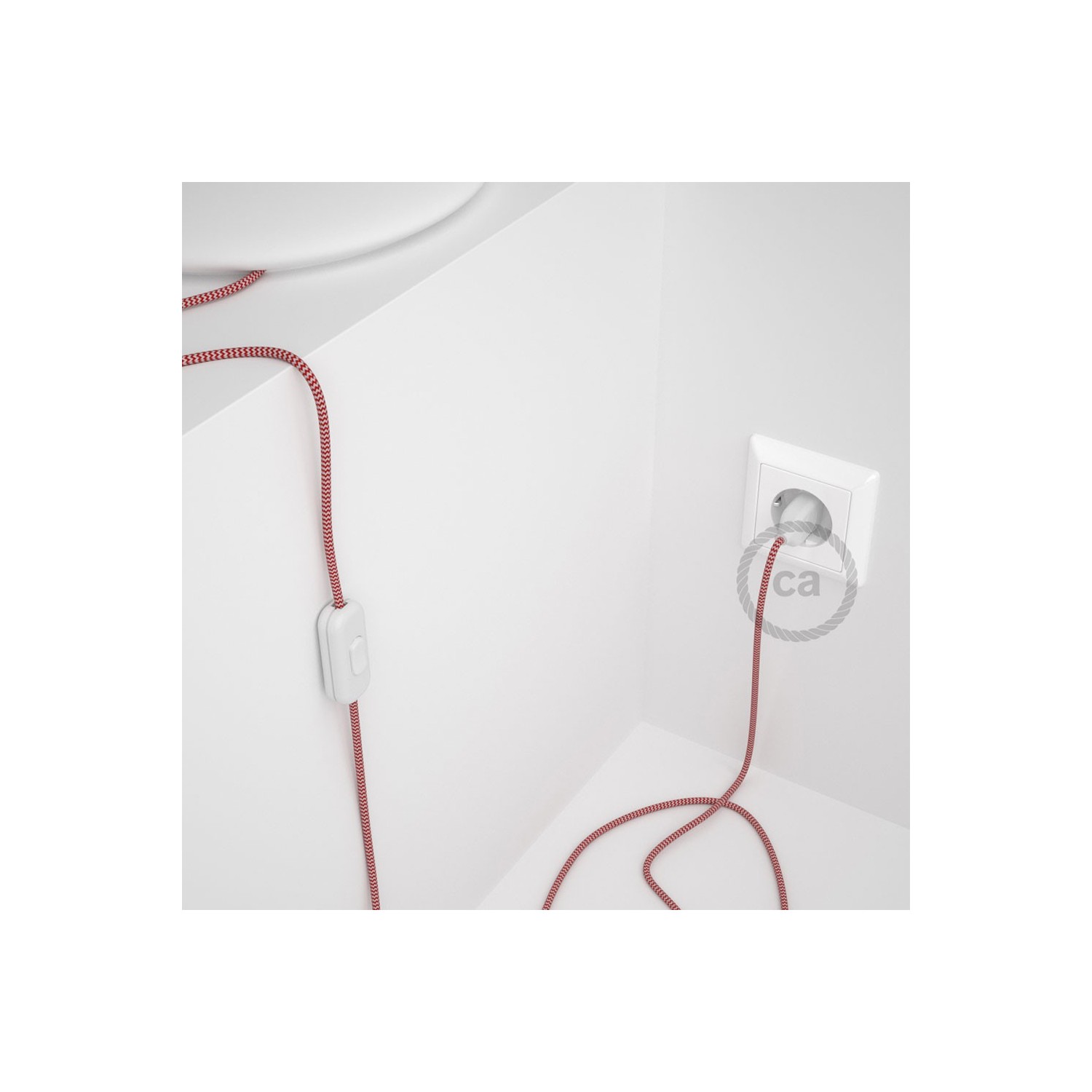 Napájací kábel pre stolnú lampu, RZ09 Cik - cak červený hodvábny 1,80 m. Vyberte si farbu zástrčky a vypínača.