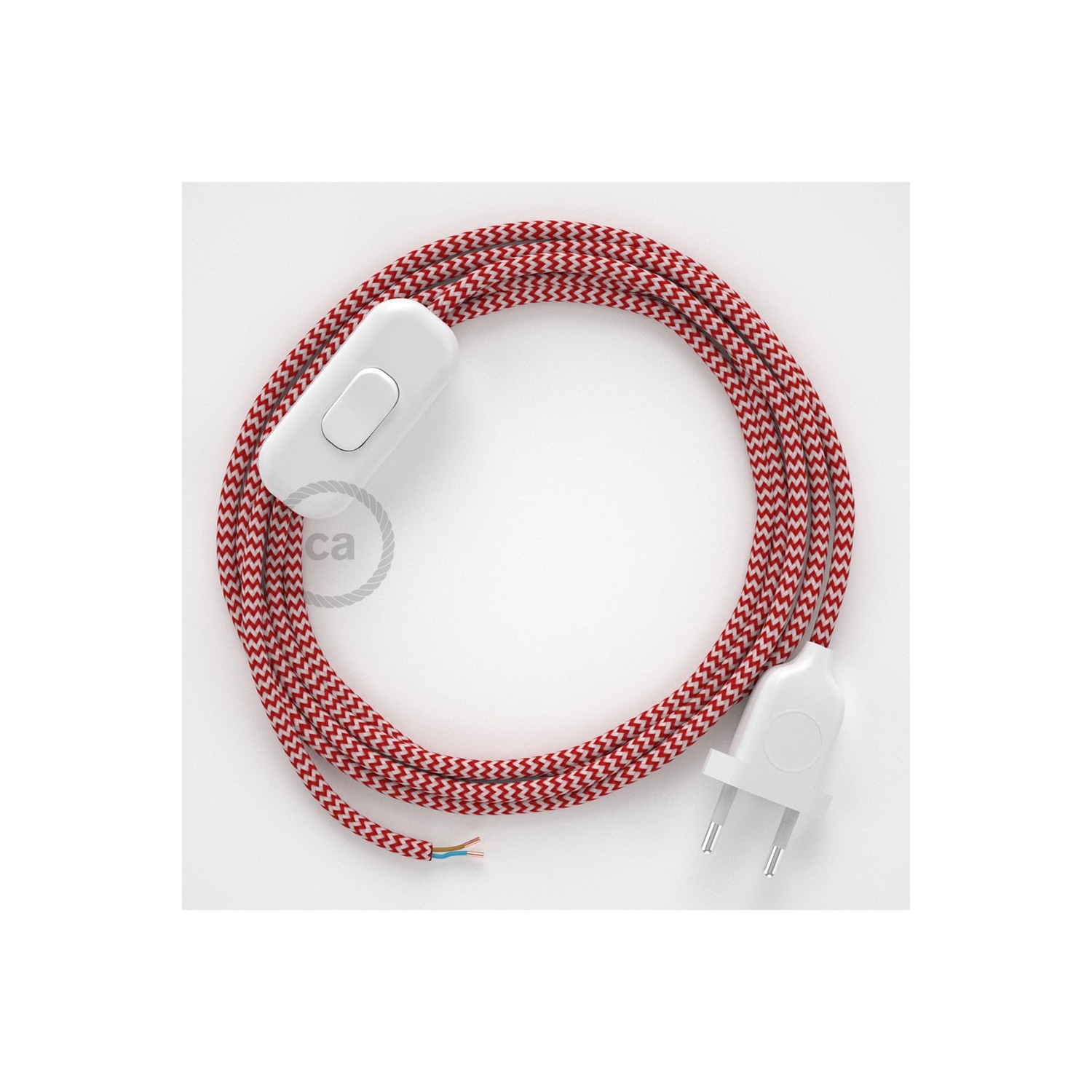 Napájací kábel pre stolnú lampu, RZ09 Cik - cak červený hodvábny 1,80 m. Vyberte si farbu zástrčky a vypínača.