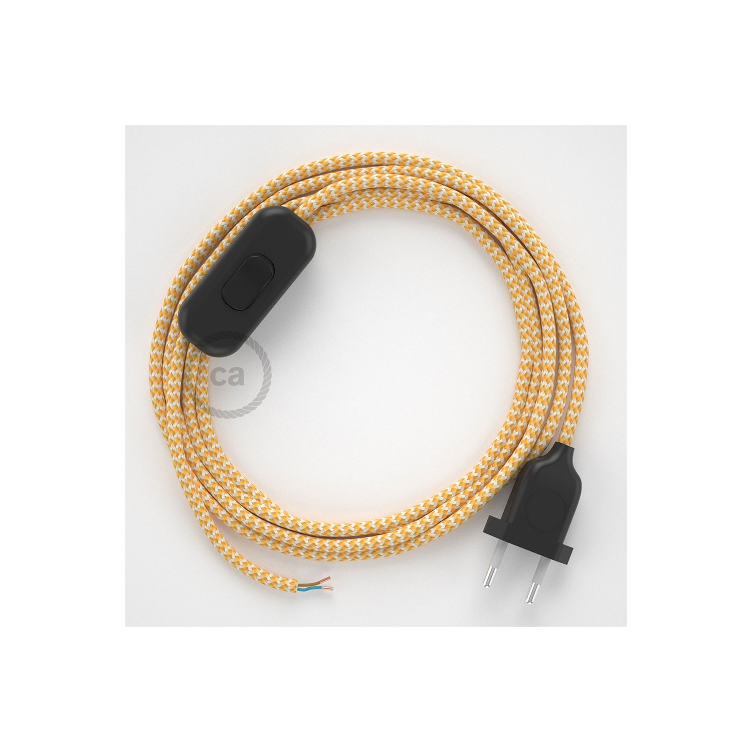 Napájací kábel pre stolnú lampu, RZ10 Cik - cak žltý hodvábny 1,80 m. Vyberte si farbu zástrčky a vypínača.