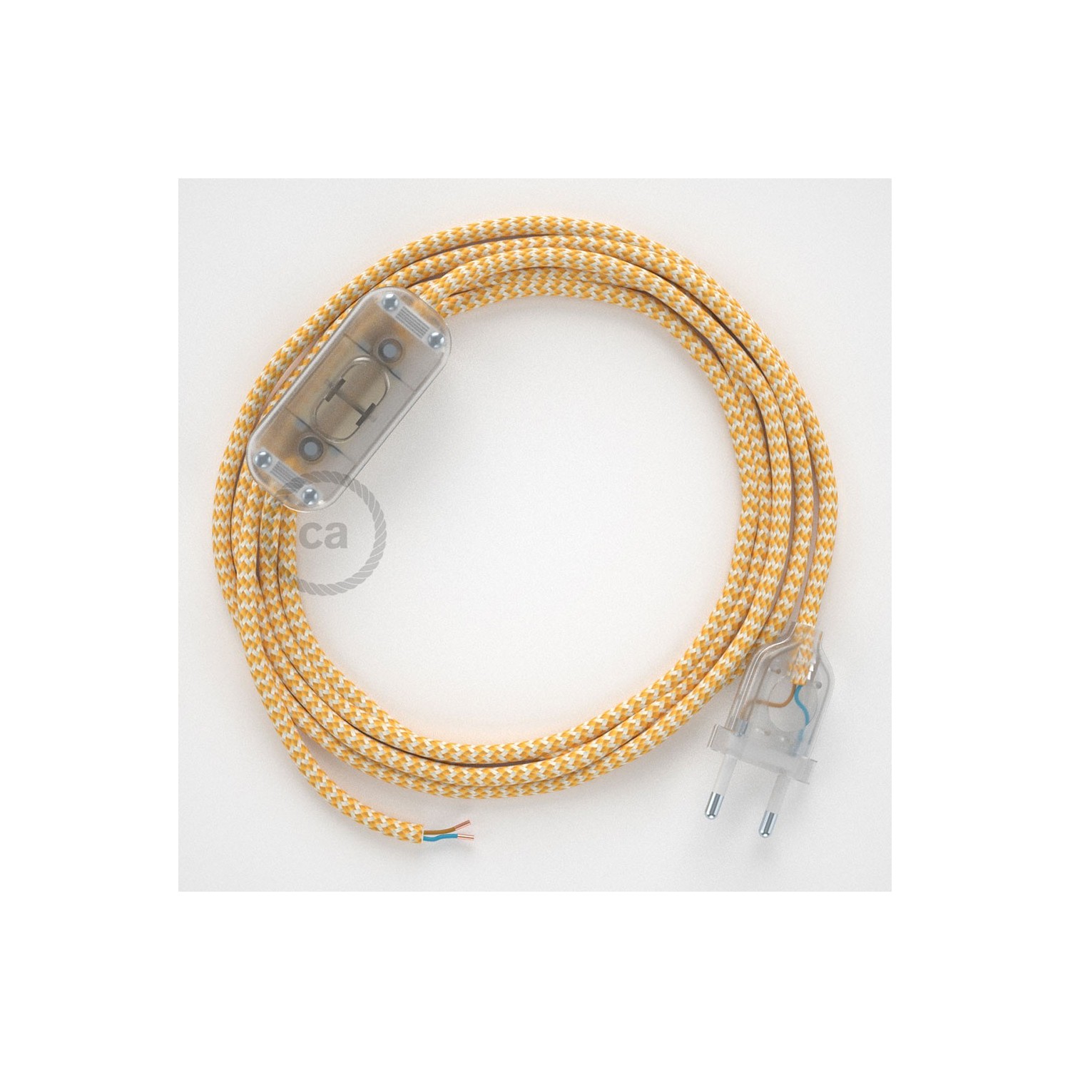 Napájací kábel pre stolnú lampu, RZ10 Cik - cak žltý hodvábny 1,80 m. Vyberte si farbu zástrčky a vypínača.