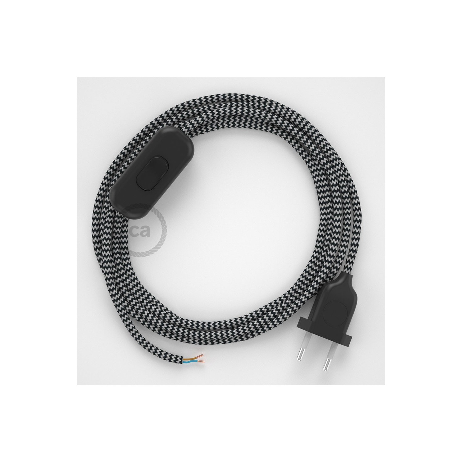 Napájací kábel pre stolnú lampu, RZ04 Cik - cak čierny hodvábny 1,80 m. Vyberte si farbu zástrčky a vypínača.