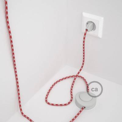 Napájací kábel pre podlahovú lampu, RP09 Bielo - červený hodvábny 3 m. Vyberte si farbu zástrčky a vypínača.