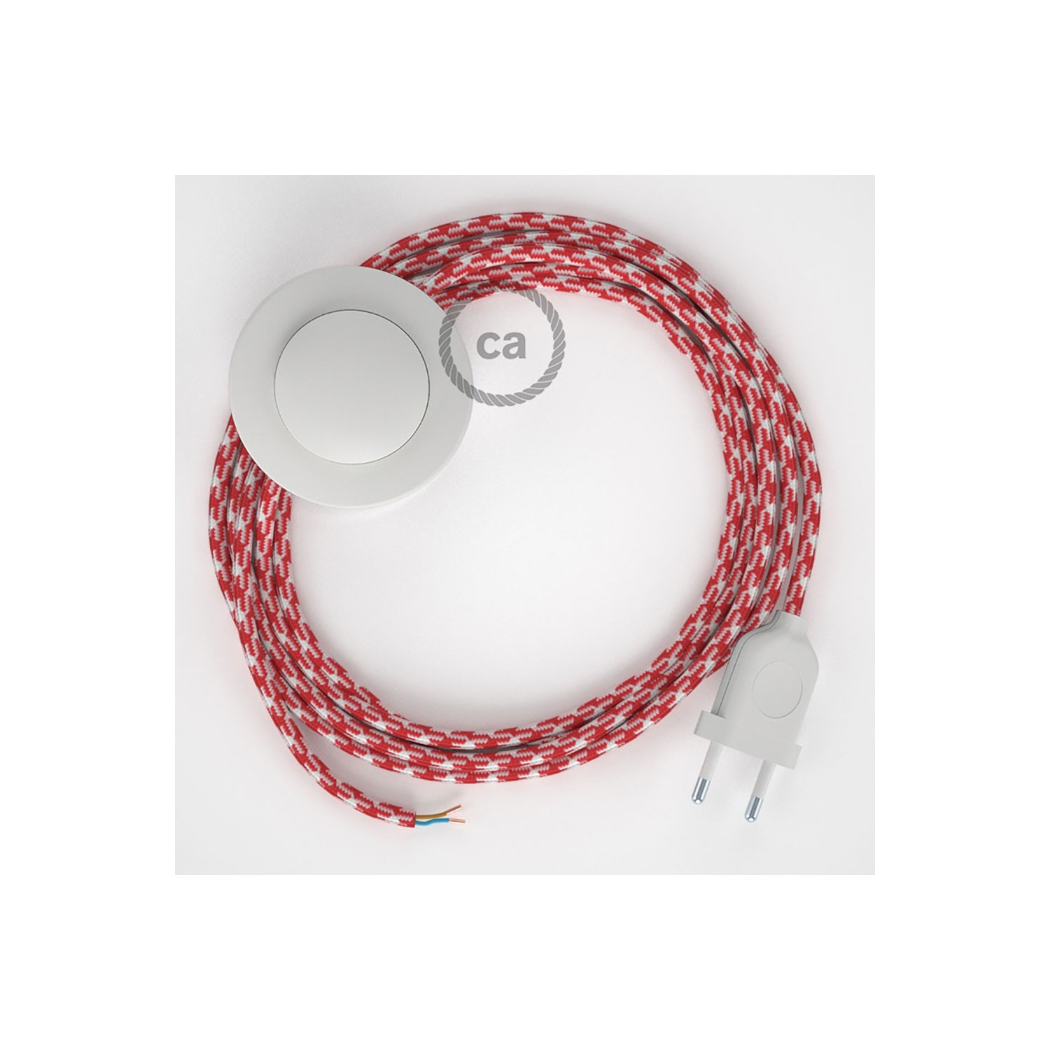 Napájací kábel pre podlahovú lampu, RP09 Bielo - červený hodvábny 3 m. Vyberte si farbu zástrčky a vypínača.