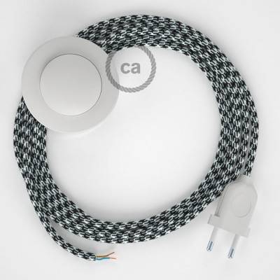 Napájací kábel pre podlahovú lampu, RP04 Bielo - čierny hodvábny 3 m. Vyberte si farbu zástrčky a vypínača.