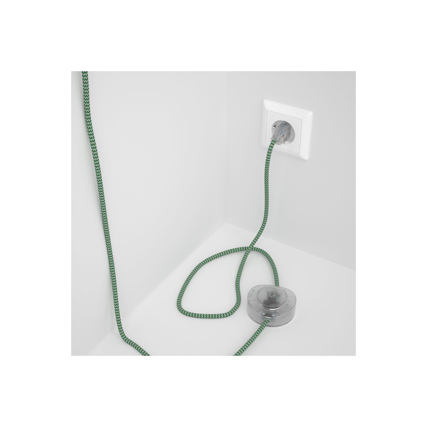 Napájací kábel pre podlahovú lampu, RZ06 Cik - cak zelený hodvábny 3 m. Vyberte si farbu zástrčky a vypínača.