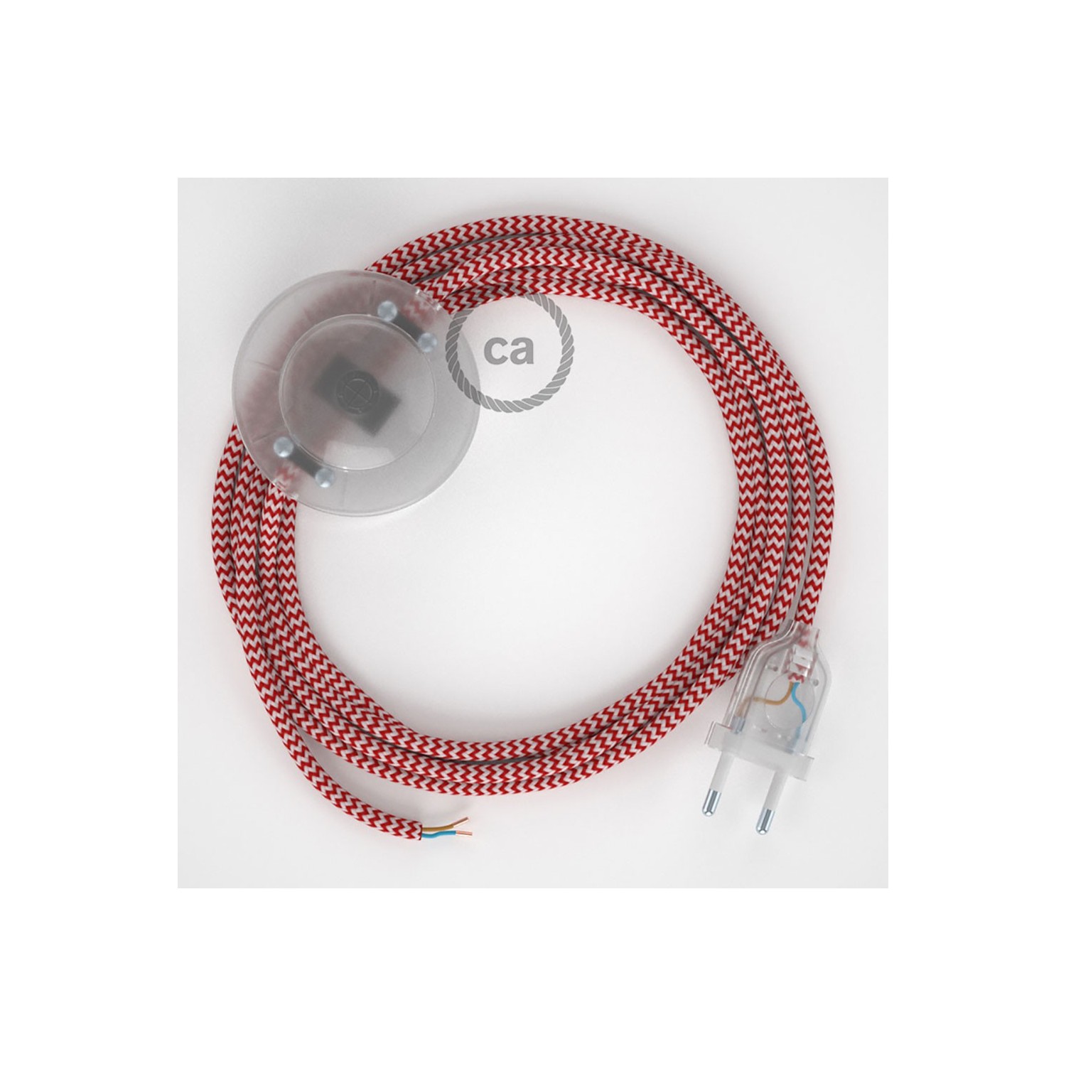 Napájací kábel pre podlahovú lampu, RZ09 Cik - cak červený hodvábny 3 m. Vyberte si farbu zástrčky a vypínača.