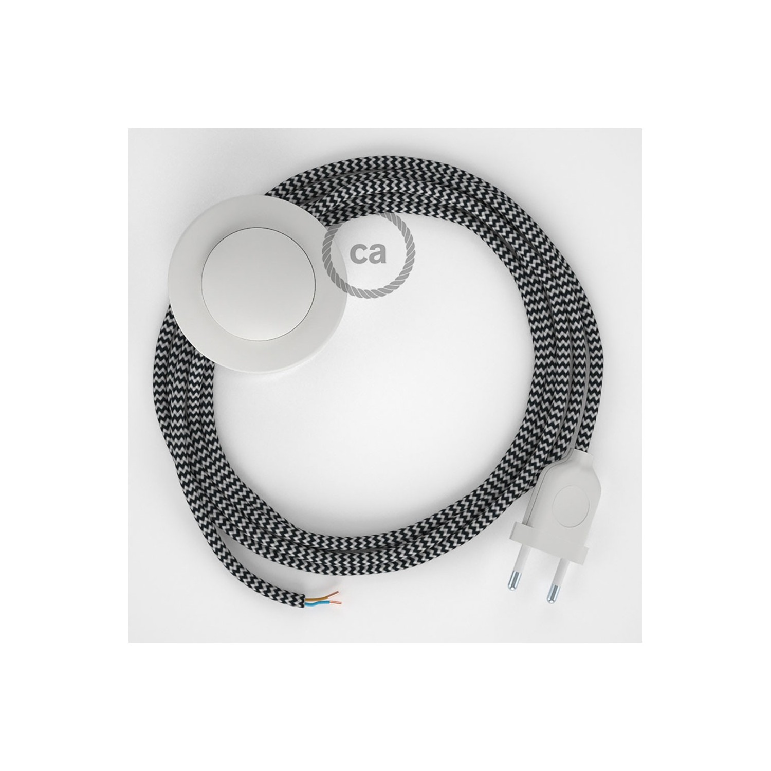 Napájací kábel pre podlahovú lampu, RZ04 Cik - cak čierny hodvábny 3 m. Vyberte si farbu zástrčky a vypínača.