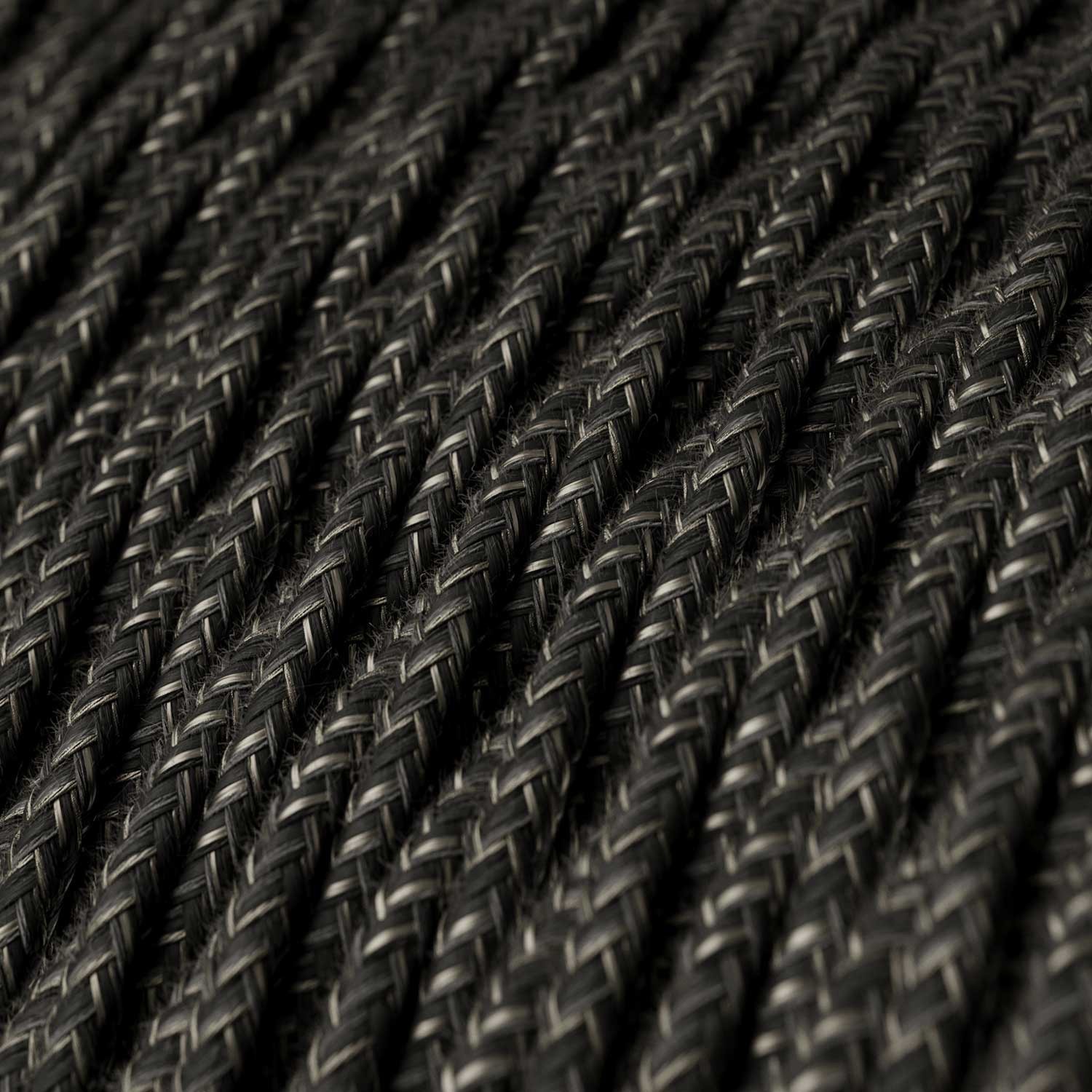 Stočený textilný elektrický kábel, ľan, prírodná antracitová farba TN03