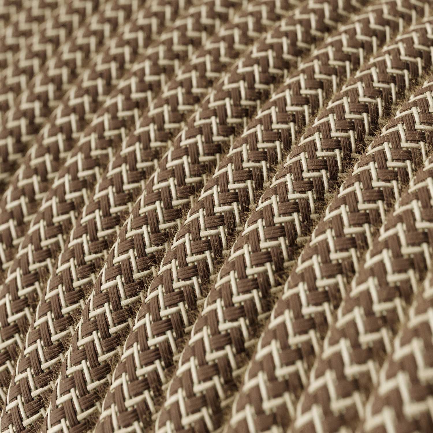Okrúhly textilný elektrický kábel, bavlna - CikCak kôrová farba, ľan prírodná neutrálna farba RD73