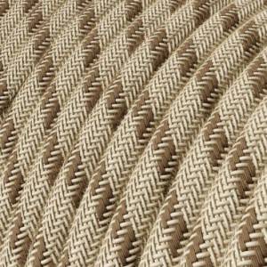 Okrúhly textilný elektrický kábel, bavlna - pruhy kôrová farba, ľan prírodná neutrálna farba RD53