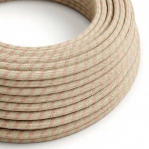 Okrúhly textilný elektrický kábel, bavlna - pruhy staroružová farba, ľan prírodná neutrálna farba RD51