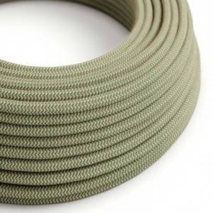 Okrúhly textilný elektrický kábel, bavlna - CikCak tymiánová zelená farba, ľan prírodná neutrálna farba RD72