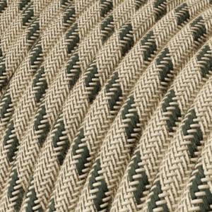Okrúhly textilný elektrický kábel, bavlna - pruhy antracitová farba, ľan prírodná neutrálna farba RD54