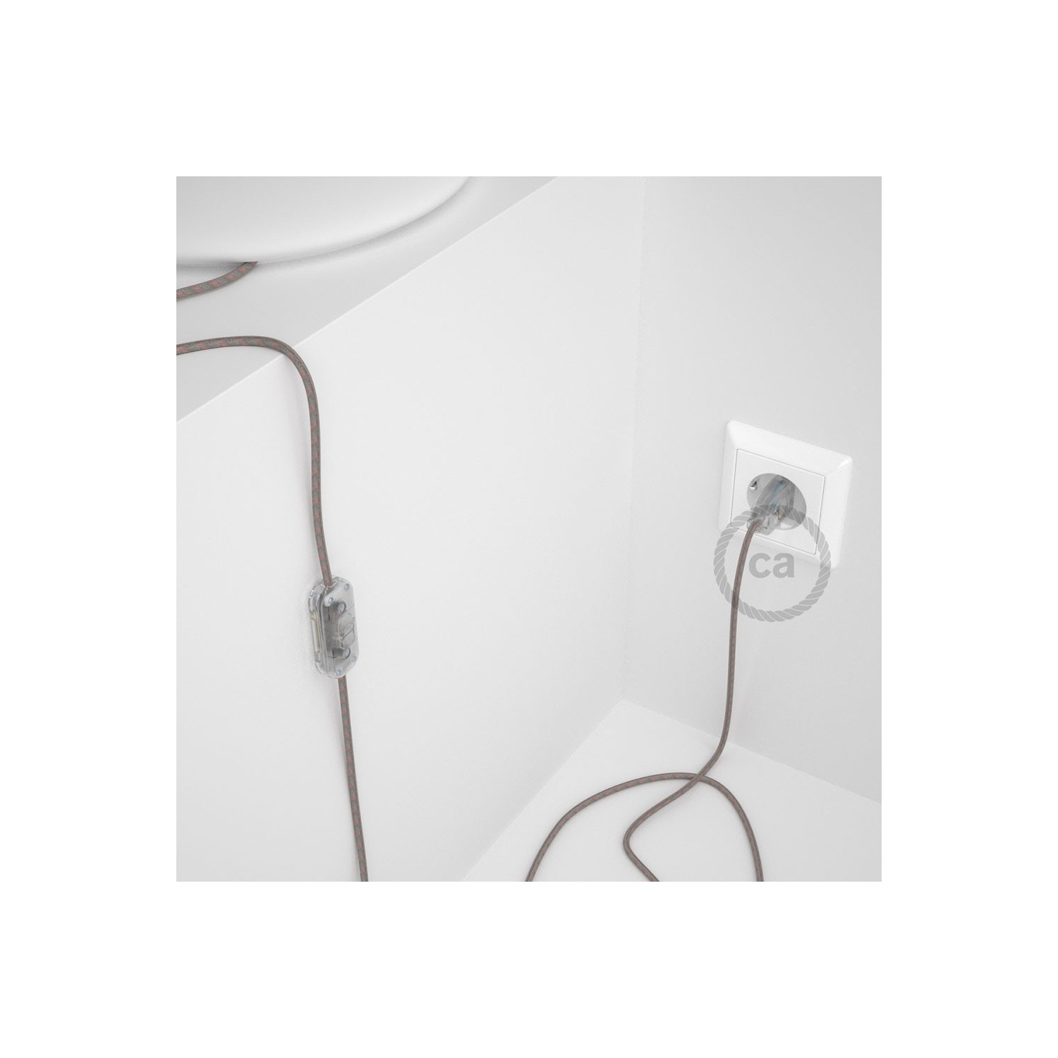 Napájací kábel pre stolnú lampu, RD53 Prúžkovaný kôrový bavlneno - ľanový 1,80 m. Vyberte si farbu zástrčky a vypínača.