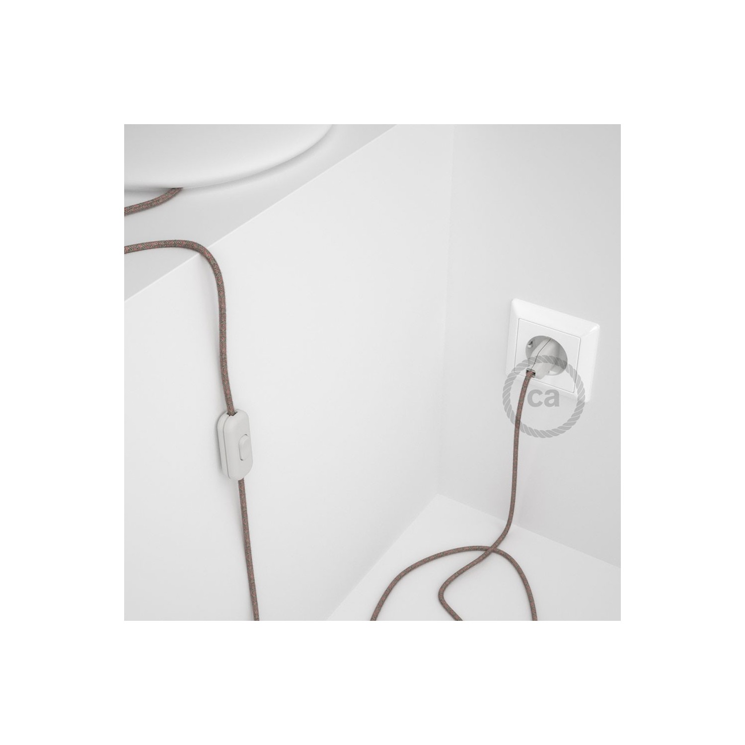 Napájací kábel pre stolnú lampu, RD61 Kosoštvorcový staroružový bavlneno - ľanový 1,80 m. Vyberte si farbu zástrčky a vypínača.