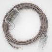 Napájací kábel pre stolnú lampu, RD51 Prúžkovaný staroružový bavlneno - ľanový 1,80 m. Vyberte si farbu zástrčky a vypínača.