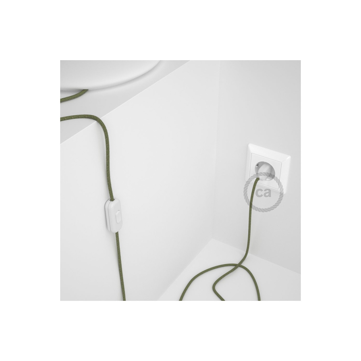 Napájací kábel pre stolnú lampu, RD72 Prúžkovaný tymiánový bavlneno - ľanový 1,80 m. Vyberte si farbu zástrčky a vypínača.