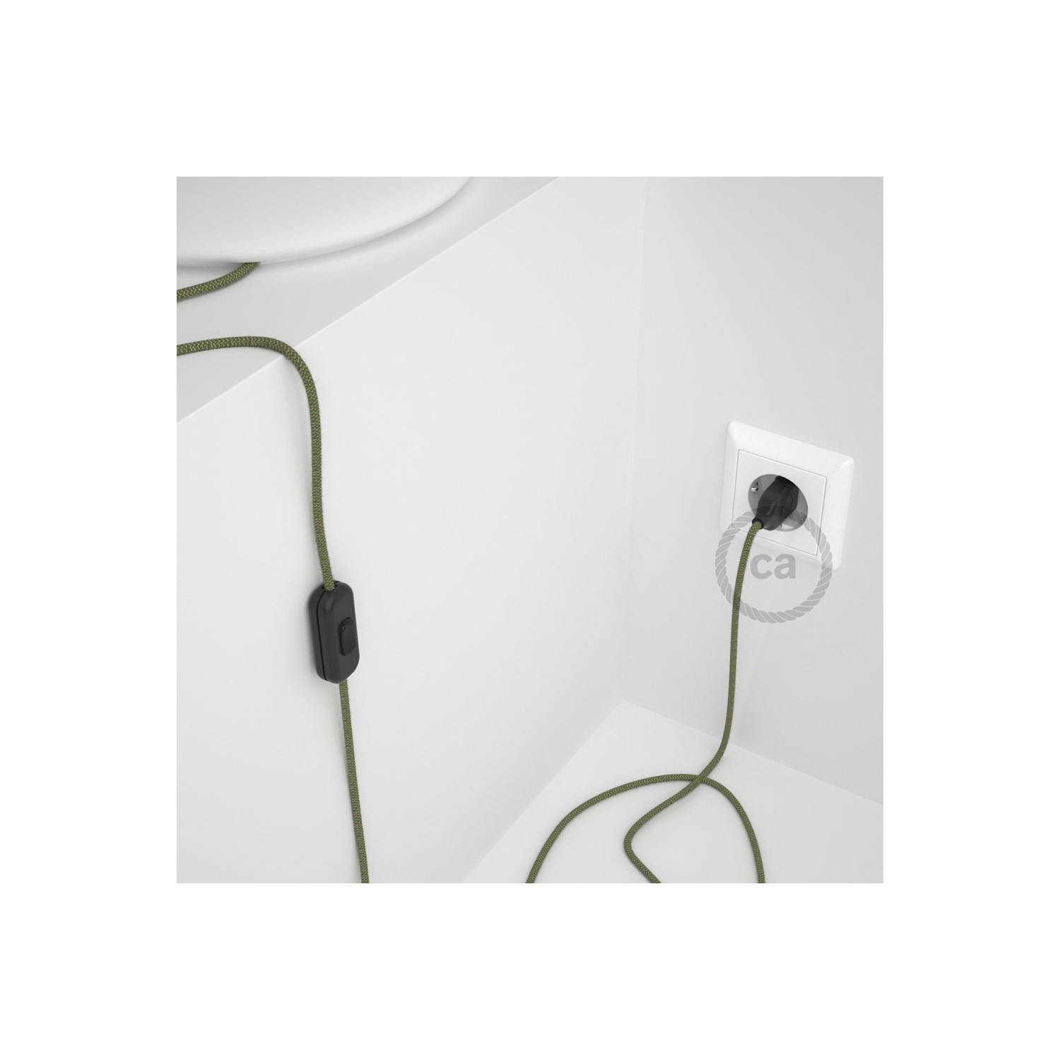 Napájací kábel pre stolnú lampu, RD72 Prúžkovaný tymiánový bavlneno - ľanový 1,80 m. Vyberte si farbu zástrčky a vypínača.