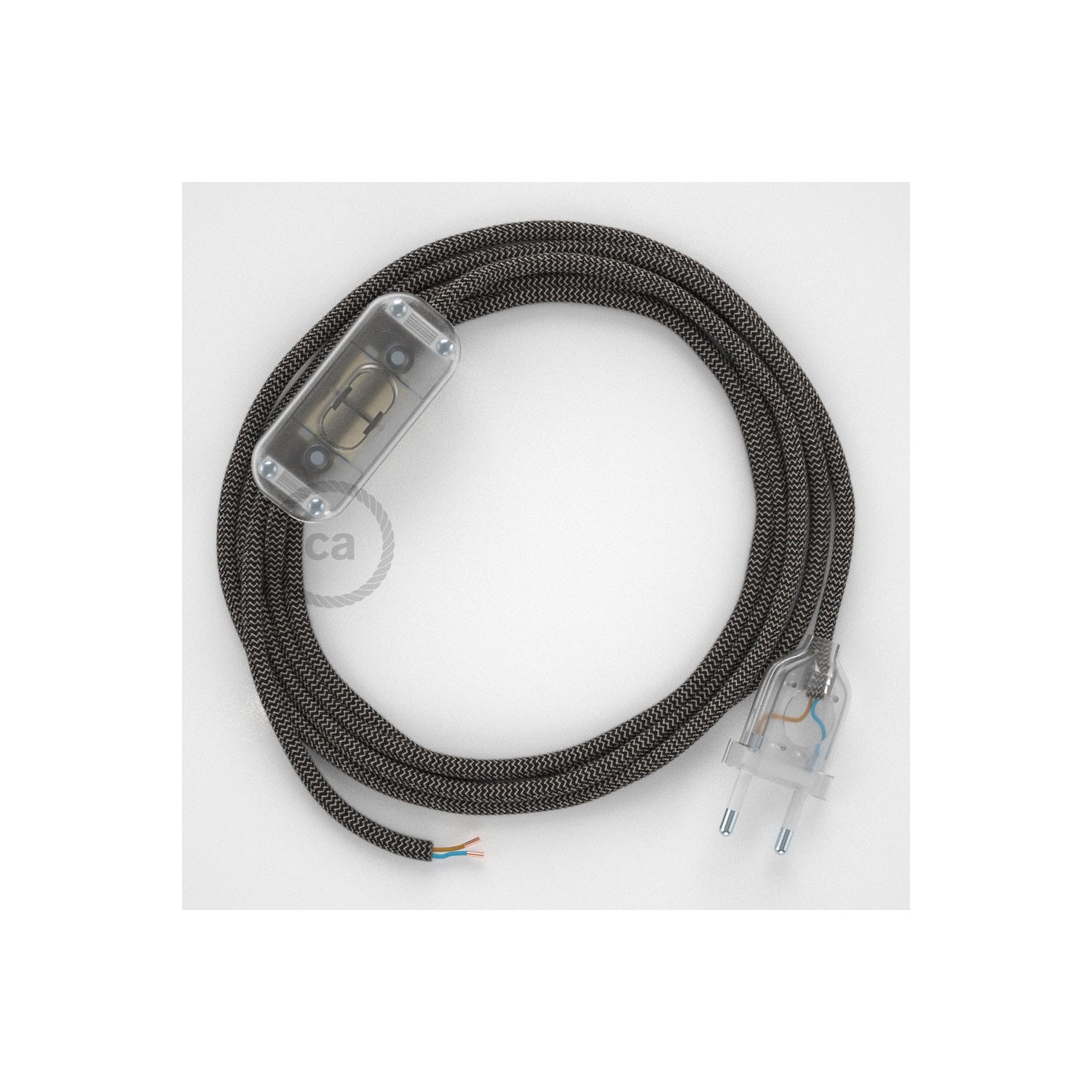 Napájací kábel pre stolnú lampu, RD74 Cik - cak antracitový bavlneno - ľanový 1,80 m. Vyberte si farbu zástrčky a vypínača.