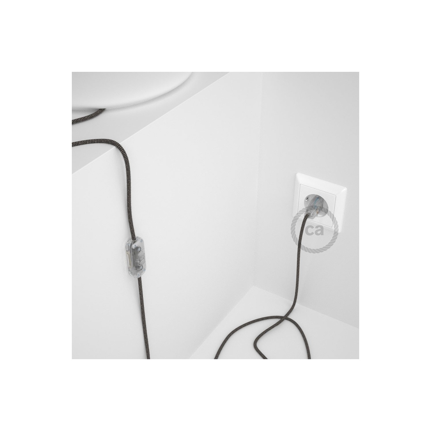Napájací kábel pre stolnú lampu, RD74 Cik - cak antracitový bavlneno - ľanový 1,80 m. Vyberte si farbu zástrčky a vypínača.