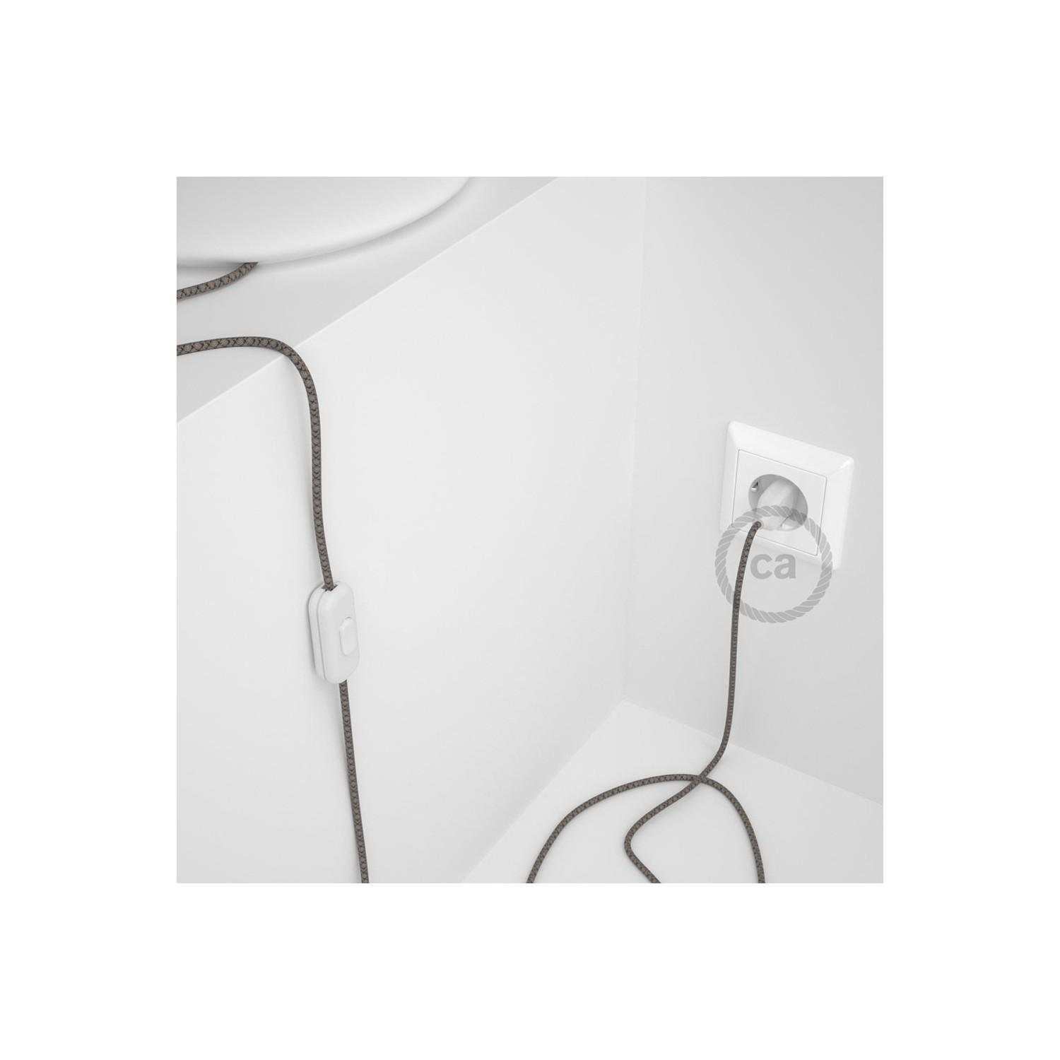 Napájací kábel pre stolnú lampu, RD64 Kosoštvorcový antracitový bavlneno - ľanový 1,80 m. Vyberte si farbu zástrčky a vypínača.