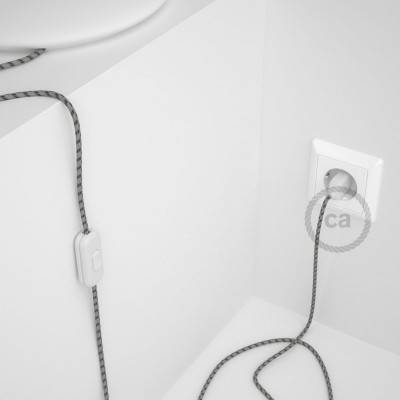Napájací kábel pre stolnú lampu, RD54 Prúžkovaný antracitový bavlneno - ľanový 1,80 m. Vyberte si farbu zástrčky a vypínača.