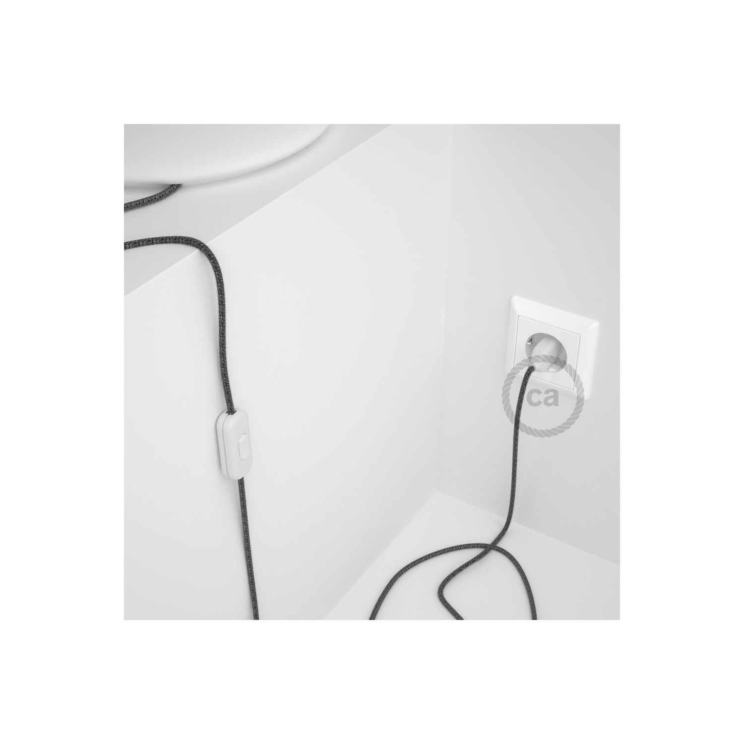 Napájací kábel pre stolnú lampu, RS81 Čierny bavlneno - ľanový 1,80 m. Vyberte si farbu zástrčky a vypínača.