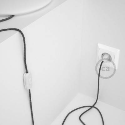 Napájací kábel pre stolnú lampu, RS81 Čierny bavlneno - ľanový 1,80 m. Vyberte si farbu zástrčky a vypínača.