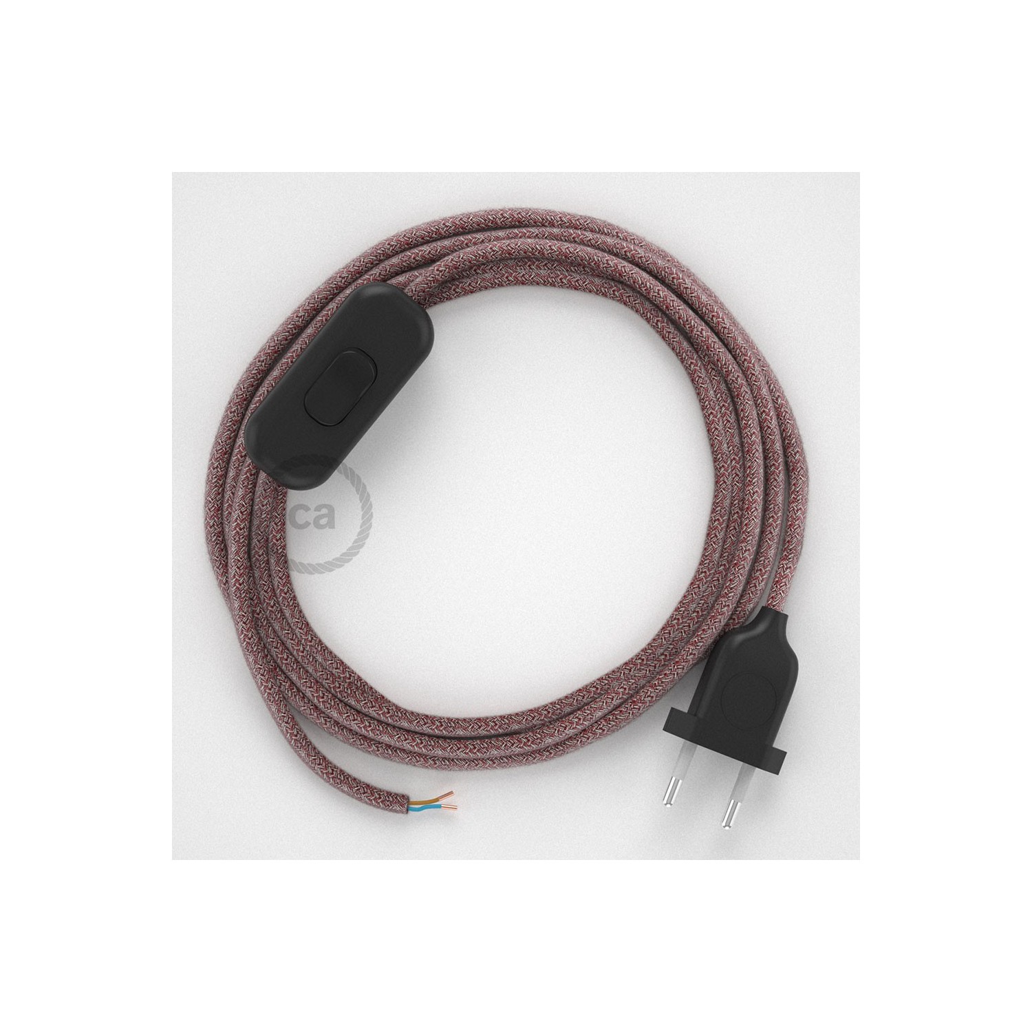 Napájací kábel pre stolnú lampu, RS83 Červený bavlneno - ľanový 1,80 m. Vyberte si farbu zástrčky a vypínača.