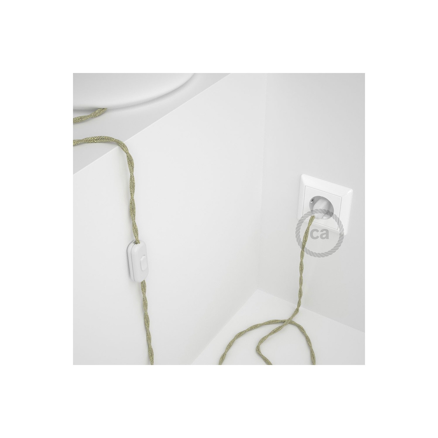 Napájací kábel pre stolnú lampu, TN01 Prírodný ľanový 1,80 m. Vyberte si farbu zástrčky a vypínača.