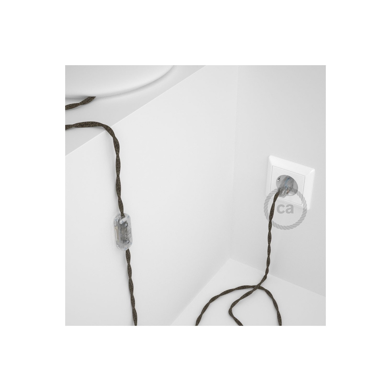Napájací kábel pre stolnú lampu, TN04 Hnedý ľanový 1,80 m. Vyberte si farbu zástrčky a vypínača.