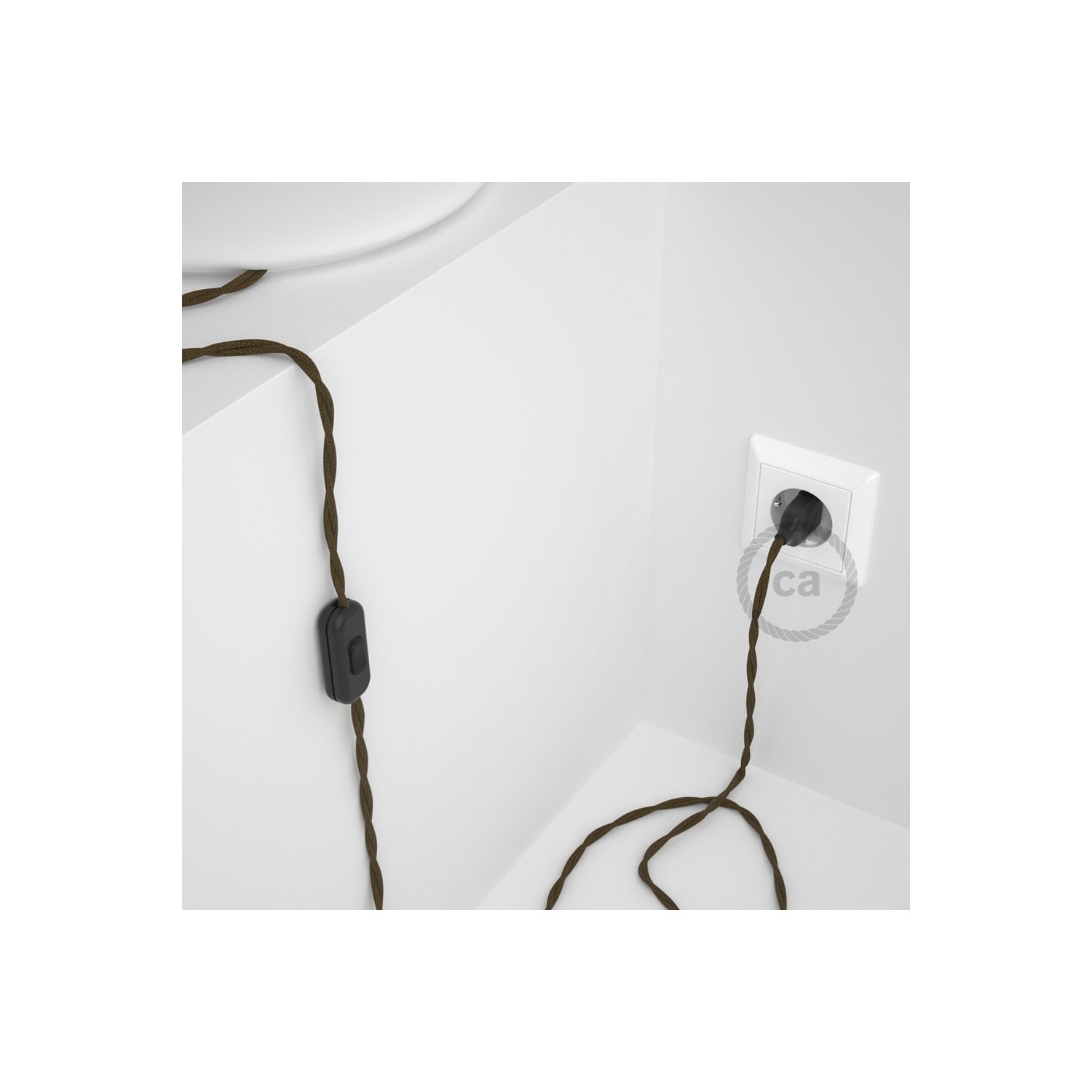 Napájací kábel pre stolnú lampu, TC13 Hnedý bavlnený 1,80 m. Vyberte si farbu zástrčky a vypínača.