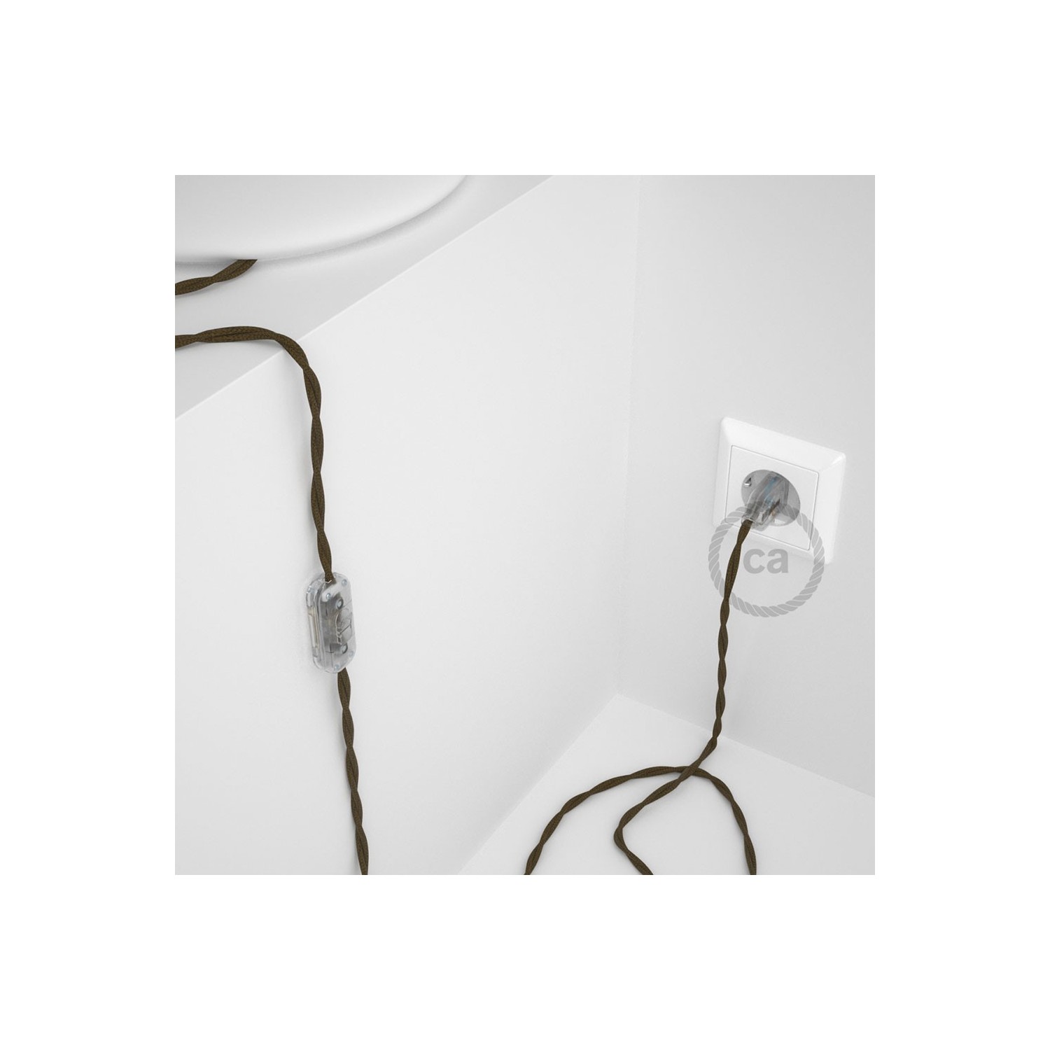 Napájací kábel pre stolnú lampu, TC13 Hnedý bavlnený 1,80 m. Vyberte si farbu zástrčky a vypínača.