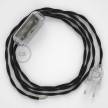 Napájací kábel pre stolnú lampu, TC04 Čierny bavlnený 1,80 m. Vyberte si farbu zástrčky a vypínača.