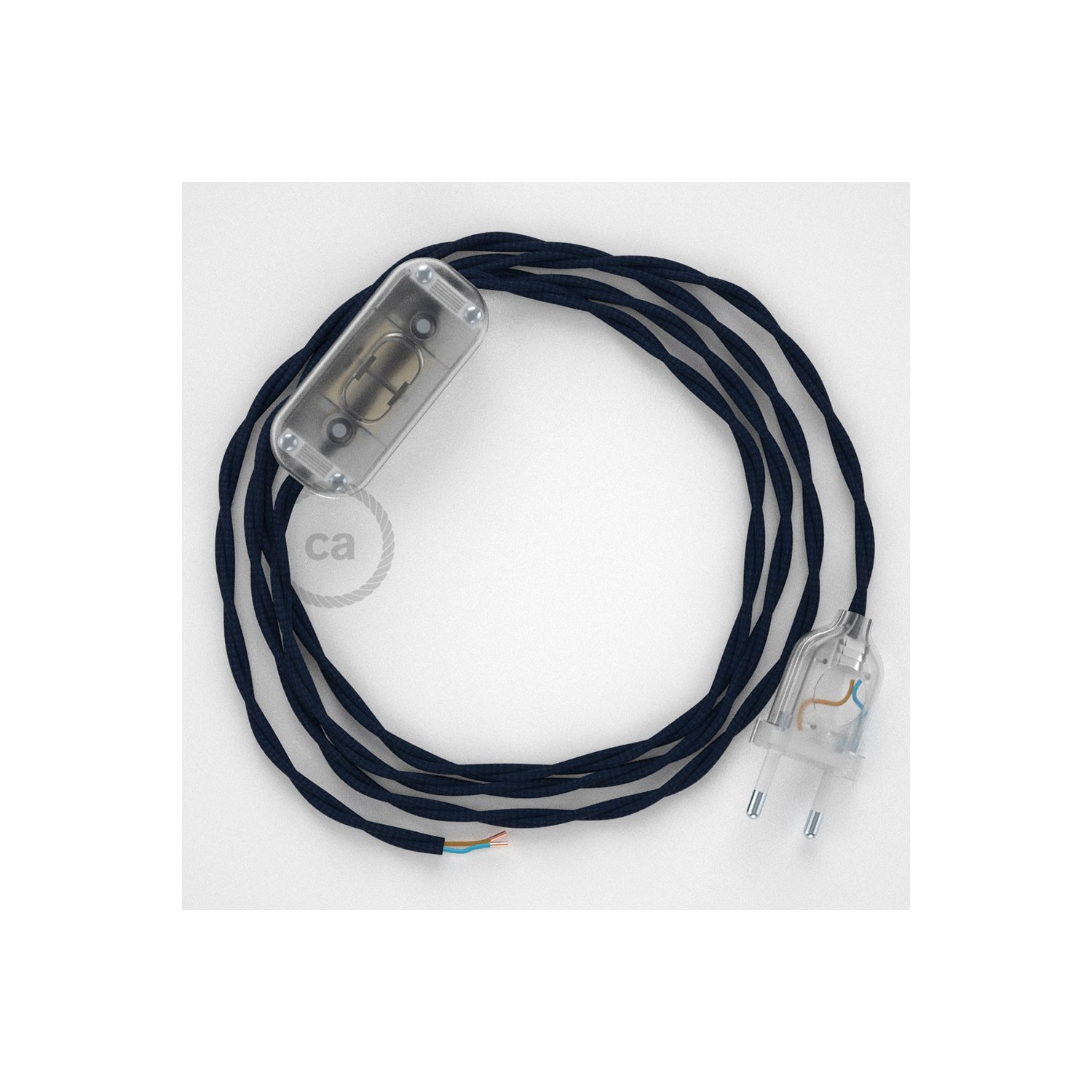 Napájací kábel pre stolnú lampu, TM20 Tmavo modrý hodvábny 1,80 m. Vyberte si farbu zástrčky a vypínača.