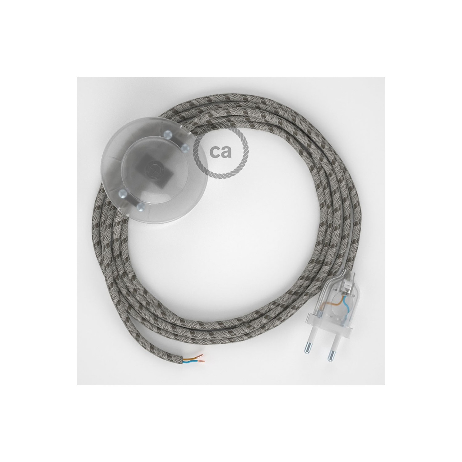 Napájací kábel pre podlahovú lampu, RD53 Prúžkovaný kôrový bavlneno - ľanový 3 m. Vyberte si farbu zástrčky a vypínača.