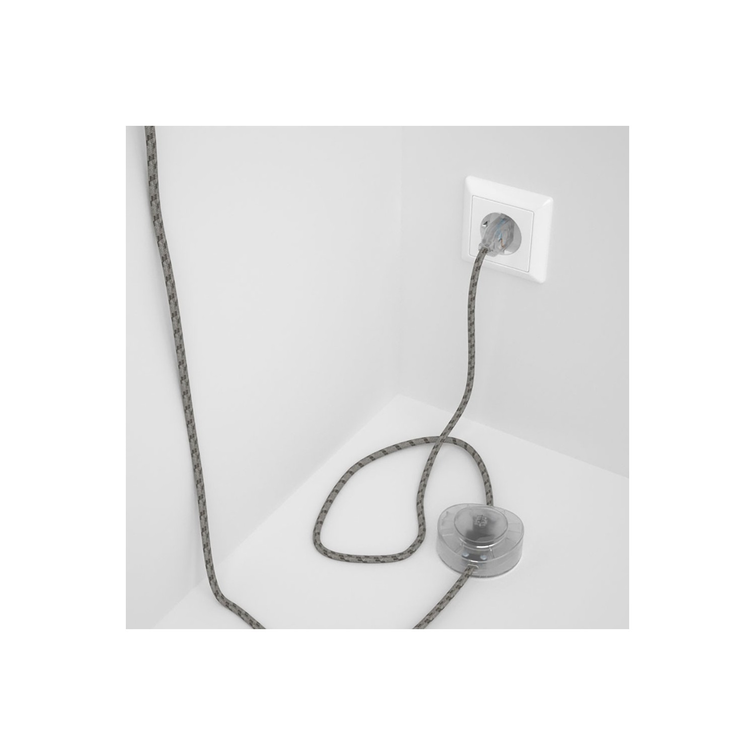 Napájací kábel pre podlahovú lampu, RD53 Prúžkovaný kôrový bavlneno - ľanový 3 m. Vyberte si farbu zástrčky a vypínača.
