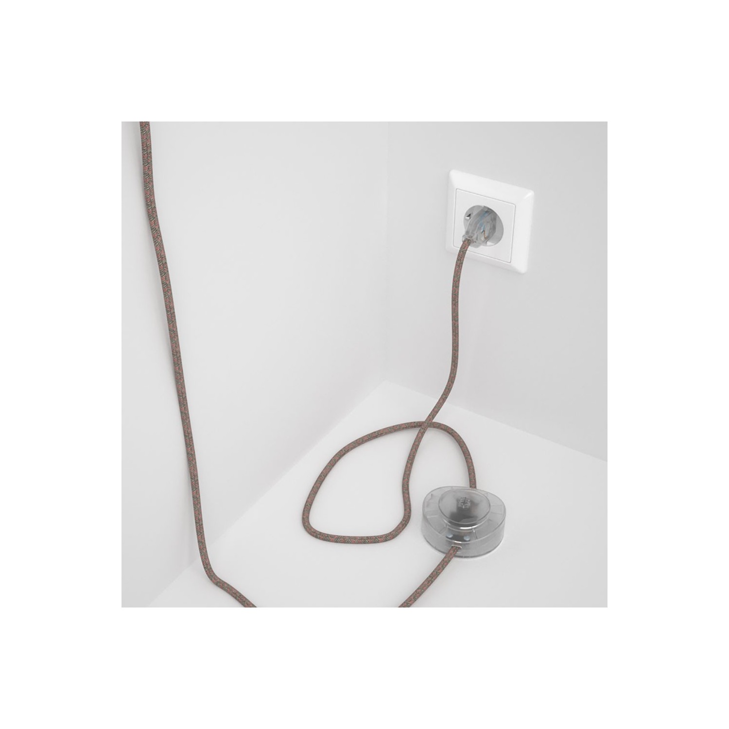 Napájací kábel pre podlahovú lampu, RD61 Kosoštvorcový staroružový bavlneno - ľanový 3 m. Vyberte si farbu zástrčky a vypínača.