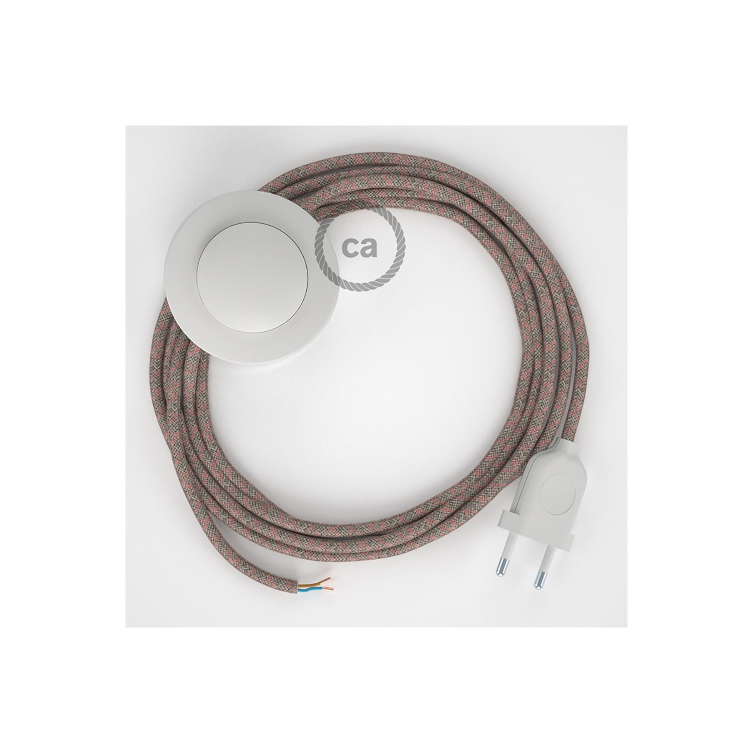 Napájací kábel pre podlahovú lampu, RD61 Kosoštvorcový staroružový bavlneno - ľanový 3 m. Vyberte si farbu zástrčky a vypínača.
