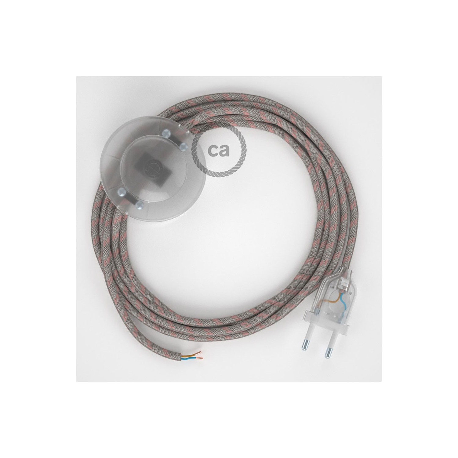 Napájací kábel pre podlahovú lampu, RD51 Prúžkovaný staroružový bavlneno - ľanový 3 m. Vyberte si farbu zástrčky a vypínača.
