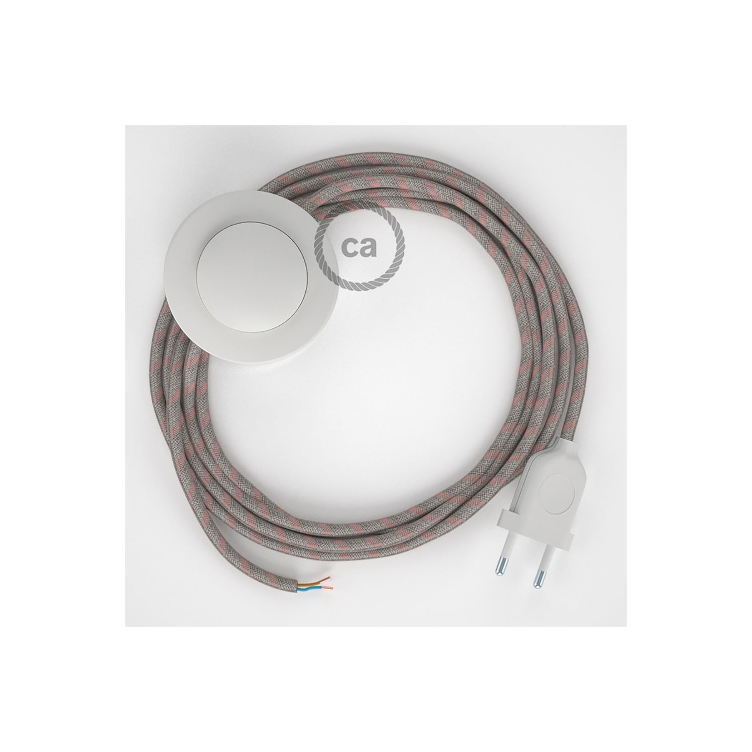 Napájací kábel pre podlahovú lampu, RD51 Prúžkovaný staroružový bavlneno - ľanový 3 m. Vyberte si farbu zástrčky a vypínača.
