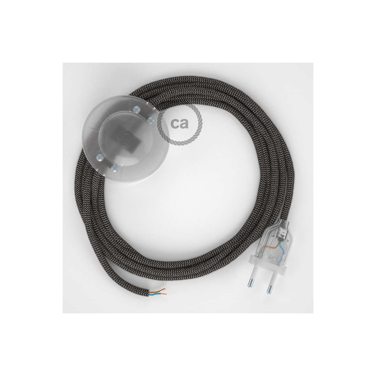 Napájací kábel pre podlahovú lampu, RD74 Cik - cak antracitový bavlneno - ľanový 3 m. Vyberte si farbu zástrčky a vypínača.