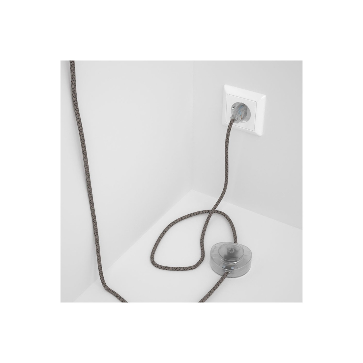 Napájací kábel pre podlahovú lampu, RD64 Kosoštvorcový antracitový bavlneno - ľanový 3 m. Vyberte si farbu zástrčky a vypínača.
