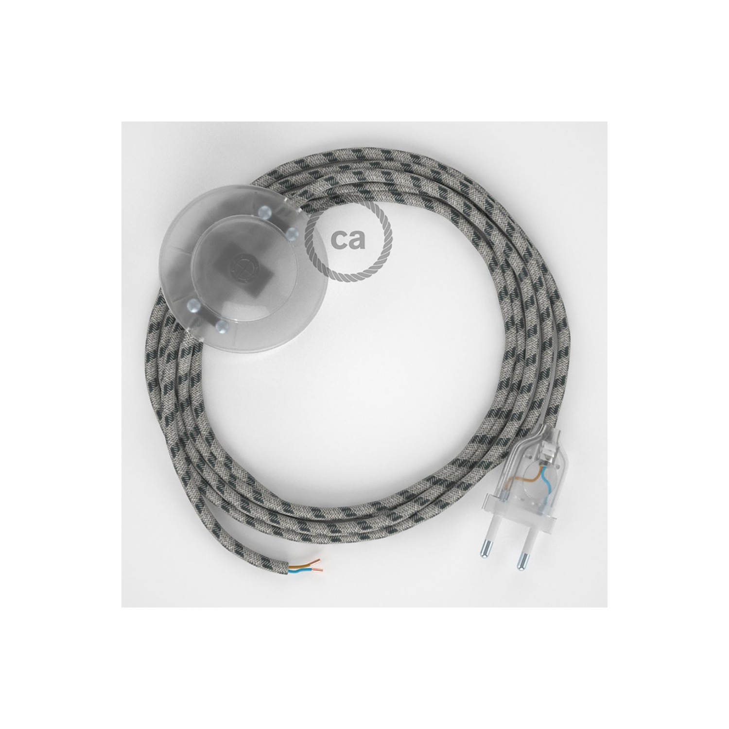 Napájací kábel pre podlahovú lampu, RD54 Prúžkovaný antracitový bavlneno - ľanový 3 m. Vyberte si farbu zástrčky a vypínača.