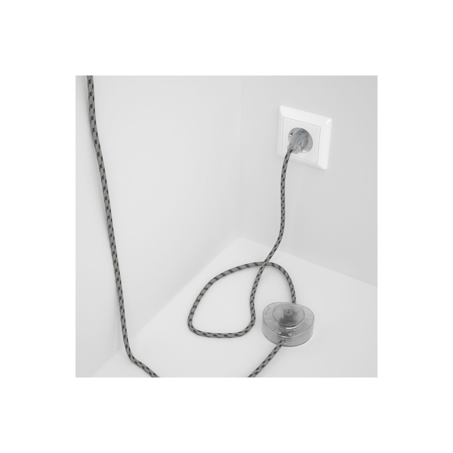 Napájací kábel pre podlahovú lampu, RD54 Prúžkovaný antracitový bavlneno - ľanový 3 m. Vyberte si farbu zástrčky a vypínača.