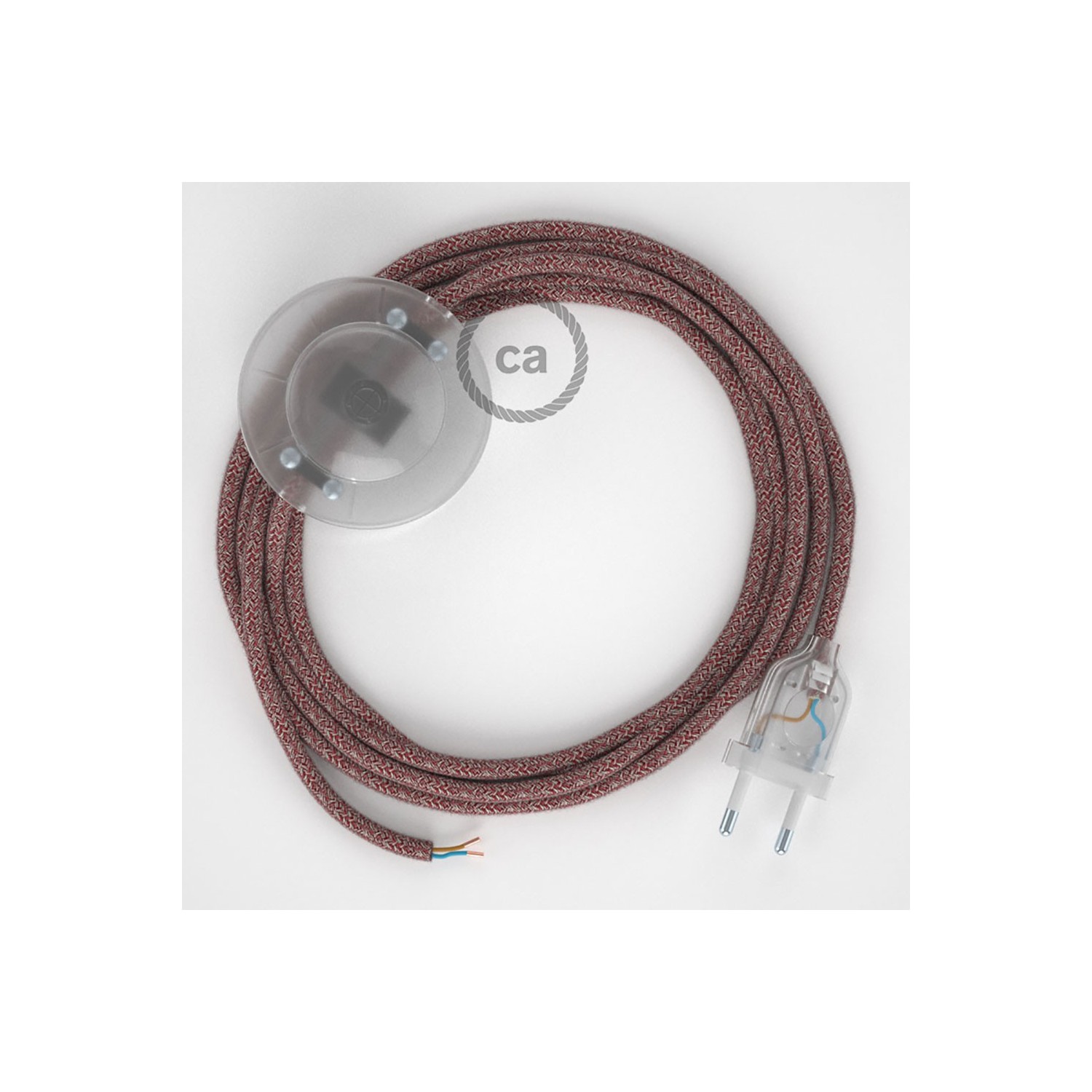 Napájací kábel pre podlahovú lampu, RS83 Červený bavlneno - ľanový 3 m. Vyberte si farbu zástrčky a vypínača.