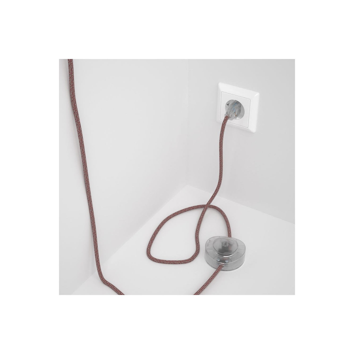 Napájací kábel pre podlahovú lampu, RS83 Červený bavlneno - ľanový 3 m. Vyberte si farbu zástrčky a vypínača.