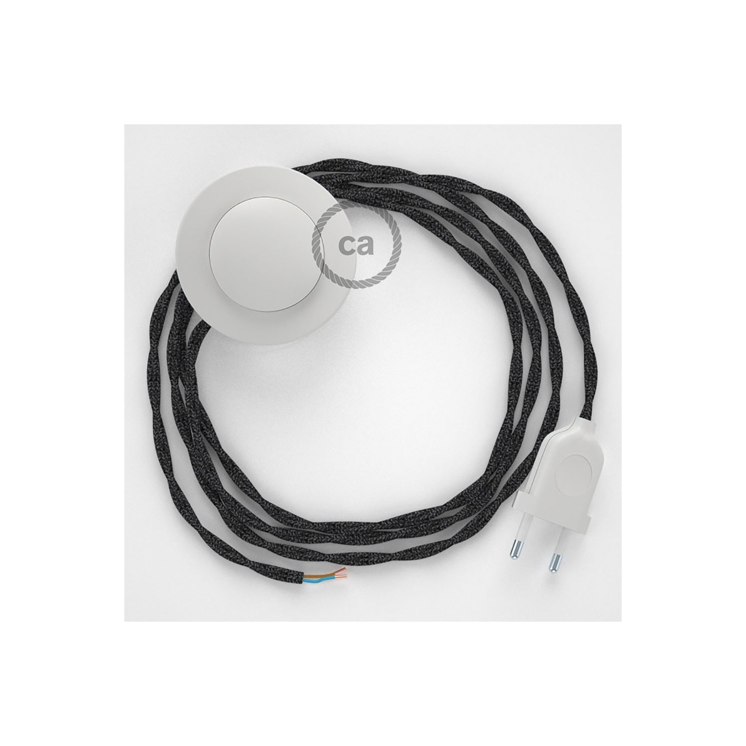 Napájací kábel pre podlahovú lampu, TN03 Antracitový ľanový 3 m. Vyberte si farbu zástrčky a vypínača.
