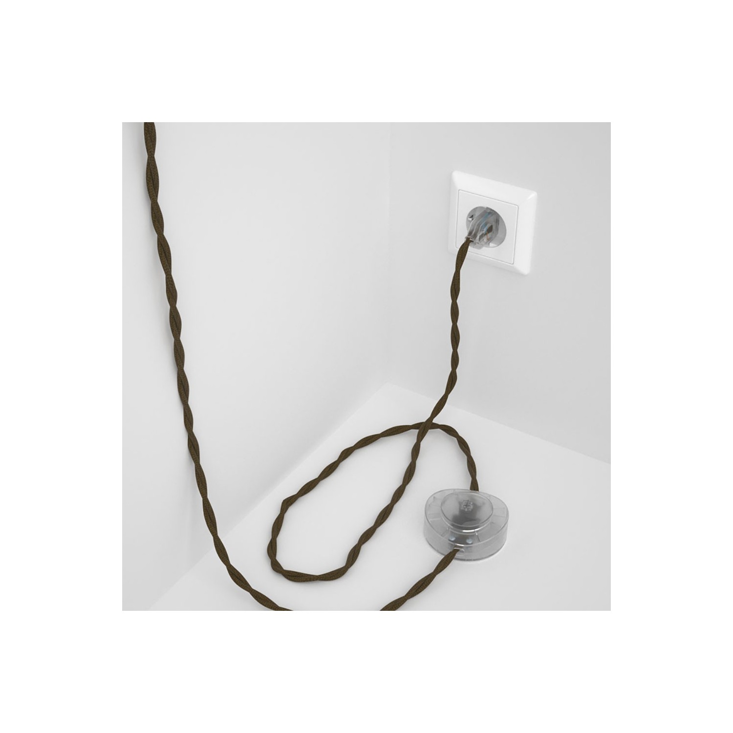 Napájací kábel pre podlahovú lampu, TC13 Hnedý bavlnený 3 m. Vyberte si farbu zástrčky a vypínača.