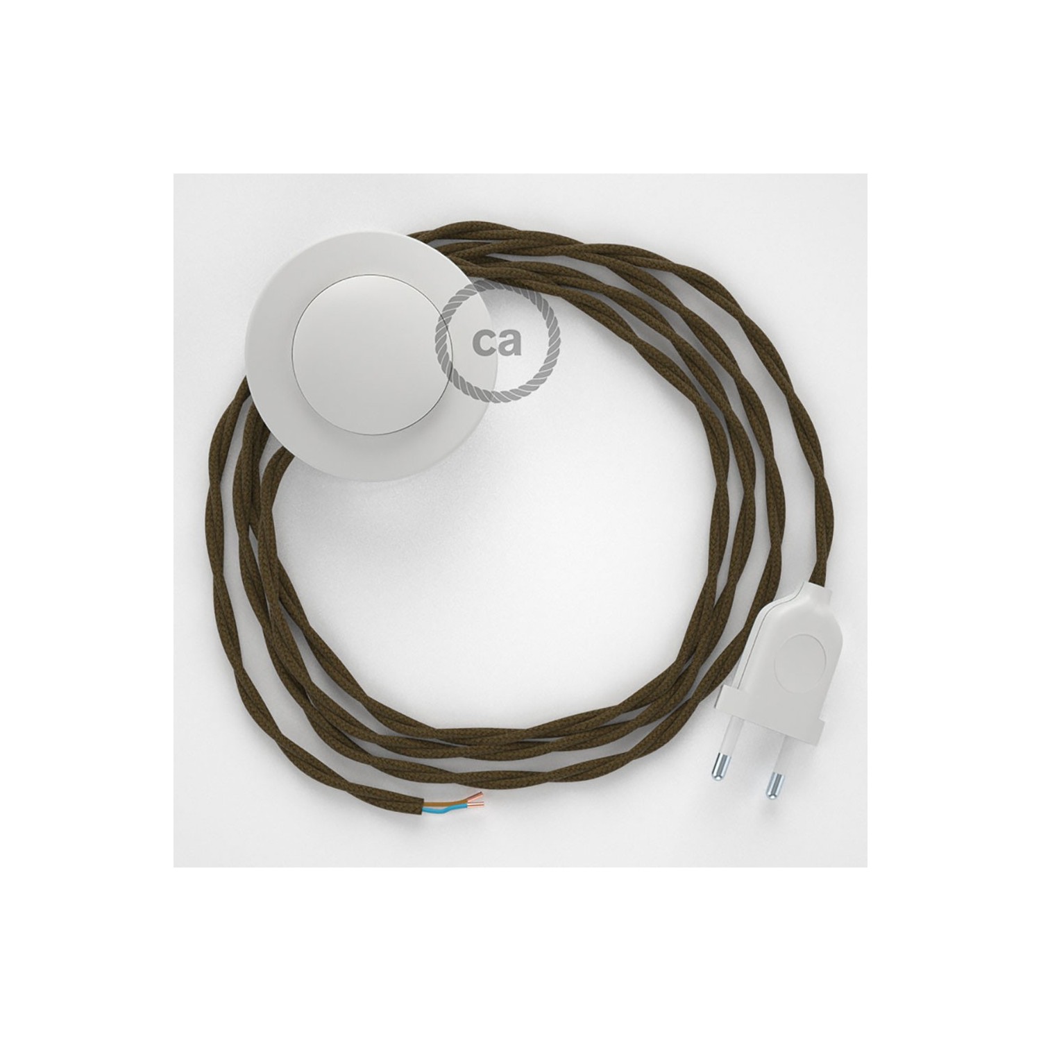 Napájací kábel pre podlahovú lampu, TC13 Hnedý bavlnený 3 m. Vyberte si farbu zástrčky a vypínača.
